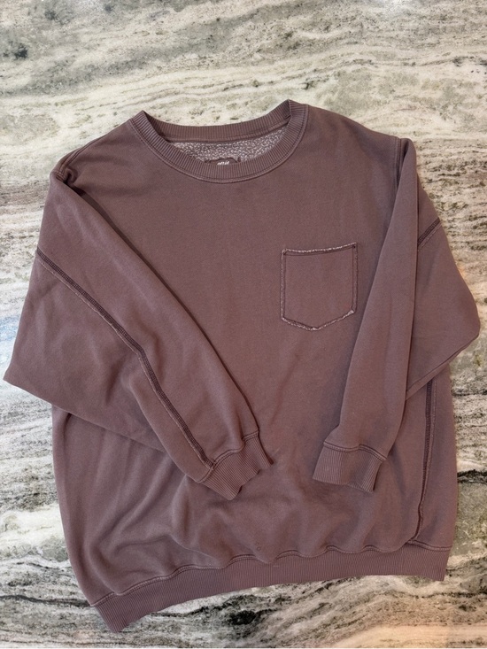 aerie Tops - Aerie Oversized Brown Crewneck Pocket Sweatshirt